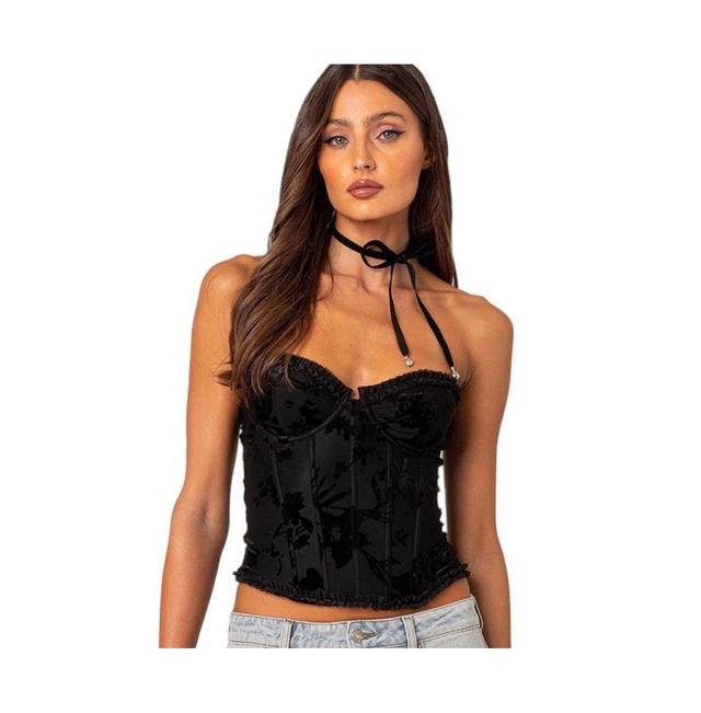 EDIKTED Marnie Floral Velvet Strapless Corset Top Product Image