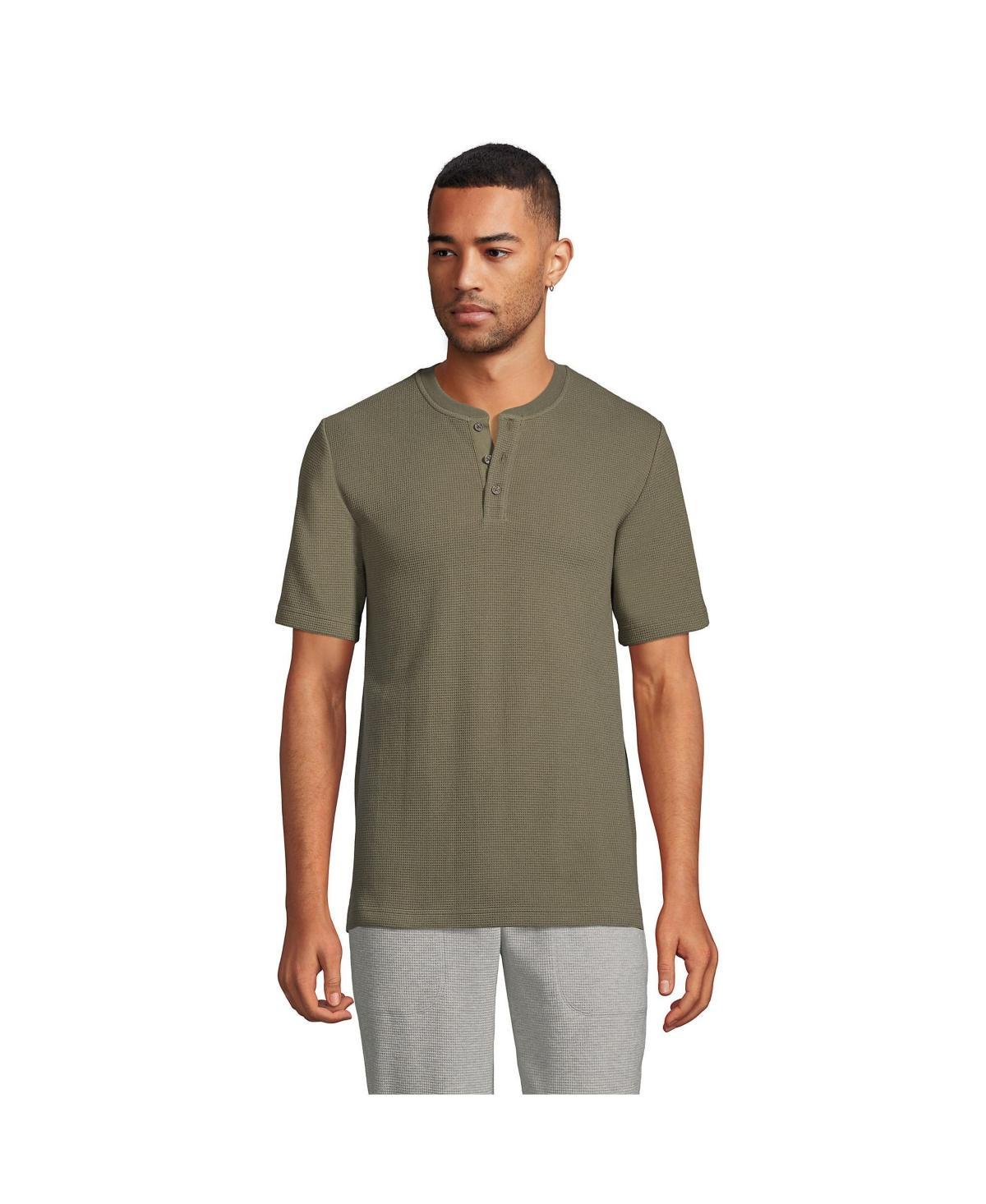 Mens Lands End Waffle Pajama Sleep Henley Gray Grey Product Image