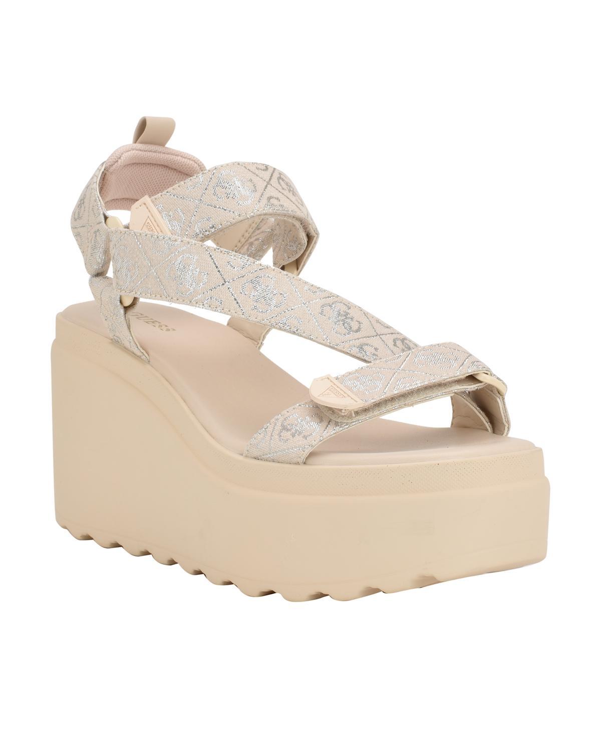 Guess Womens Ocilia Quattro Logo Sport Eva Wedge Strappy Sandals - Medium Natural Product Image