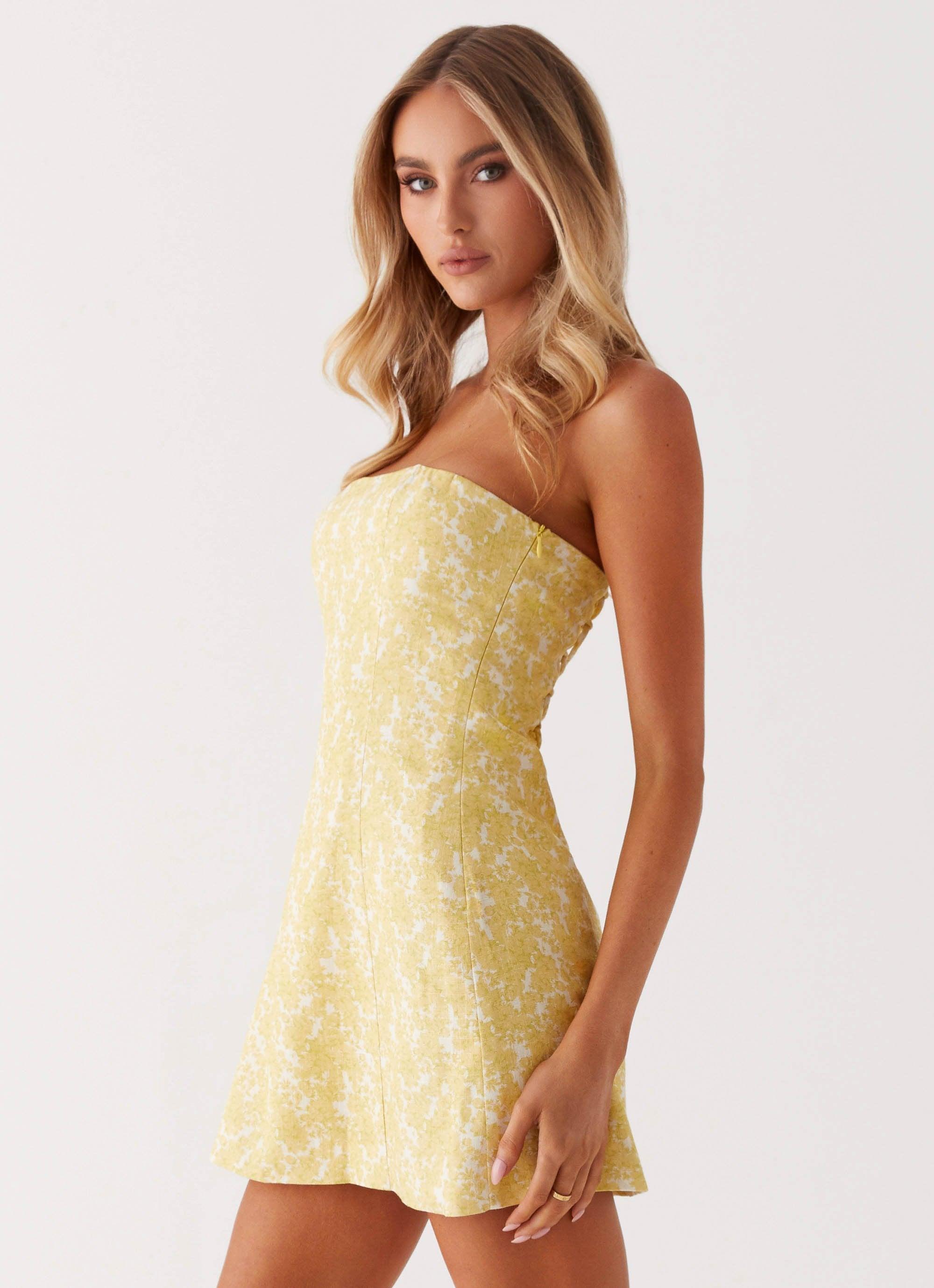 Livvy Strapless Mini Dress - Yellow Floral Product Image