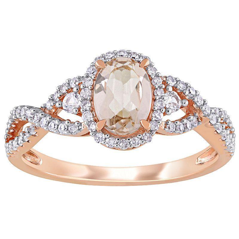 Stella Grace 10k Rose Gold Morganite, White Sapphire & 1/3 Carat T.W. Diamond Halo Ring, Womens Multicolor Product Image