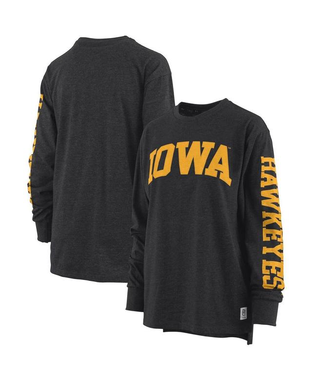 Womens Pressbox Heathered Black Iowa Hawkeyes Two-Hit Canyon Long Sleeve T-shirt Product Image