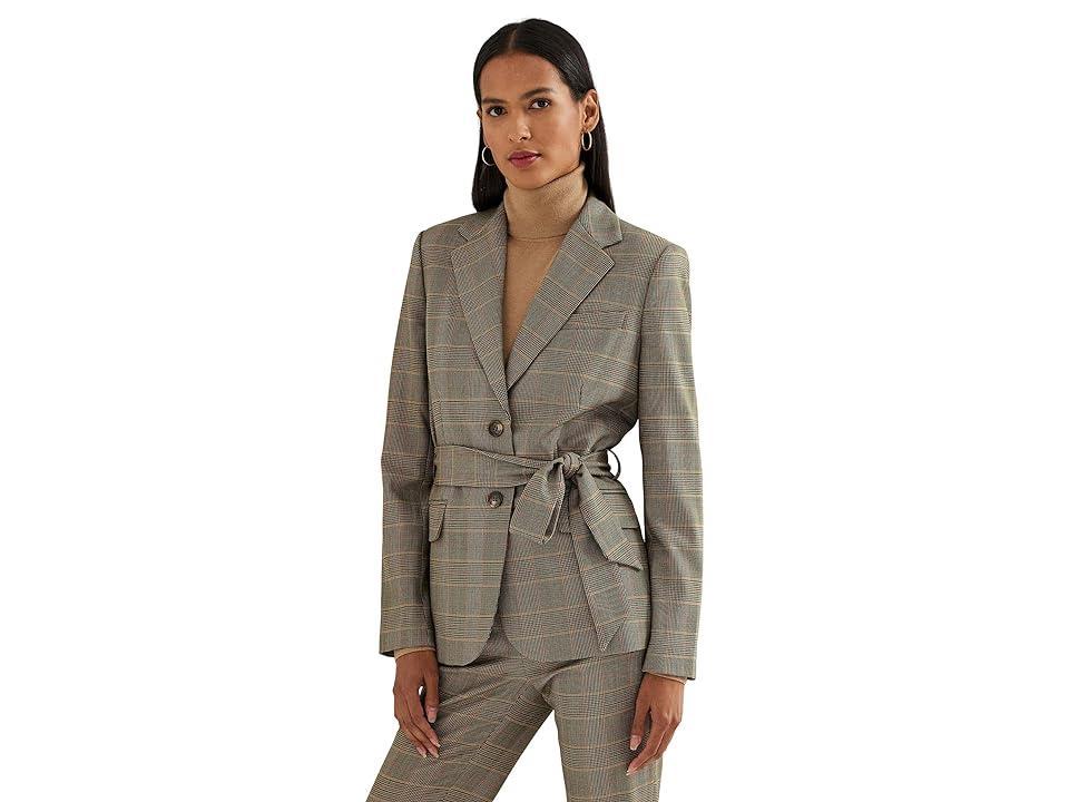 Lauren Ralph Lauren Checked Plaid Wool-Blend Twill Blazer Multi) Women's Vest Product Image