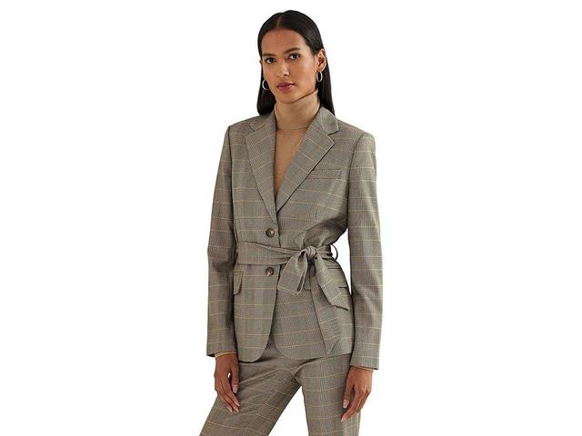 Lauren Ralph Lauren Checked Plaid Wool-Blend Twill Blazer Multi) Women's Vest Product Image