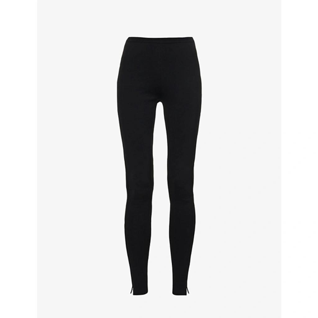 High-rise Ribbed-trim Stretch-knit Leggings In Black product image