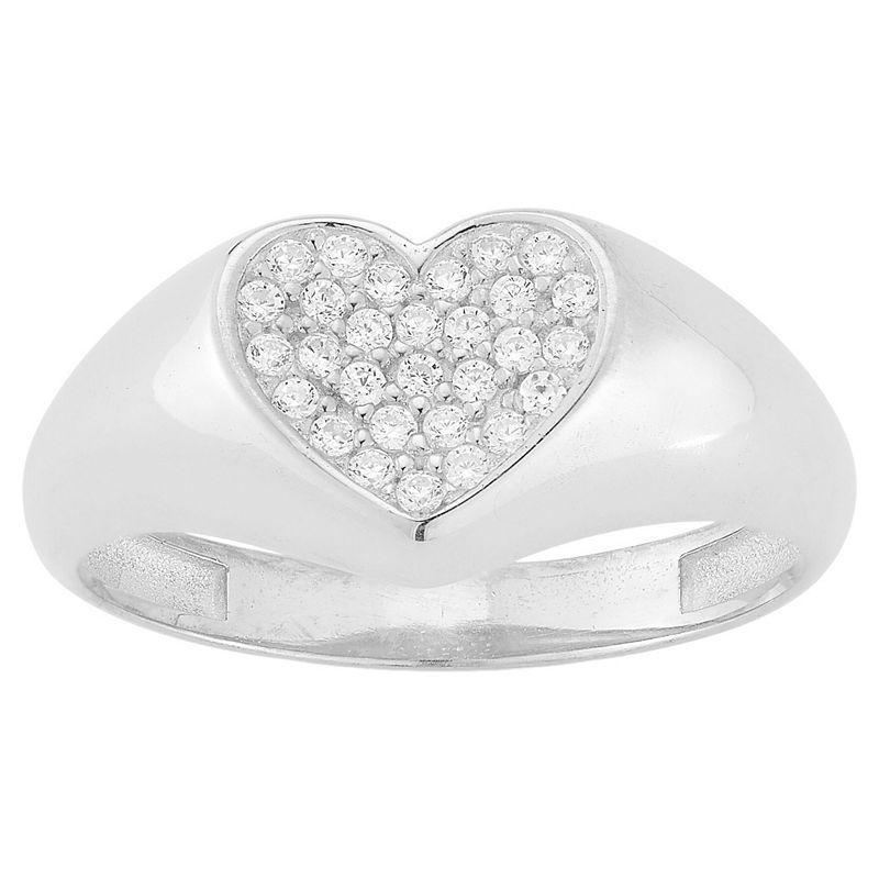 Sunkissed Sterling Cubic Zirconia Heart Signet Ring, Womens Silver Tone Product Image