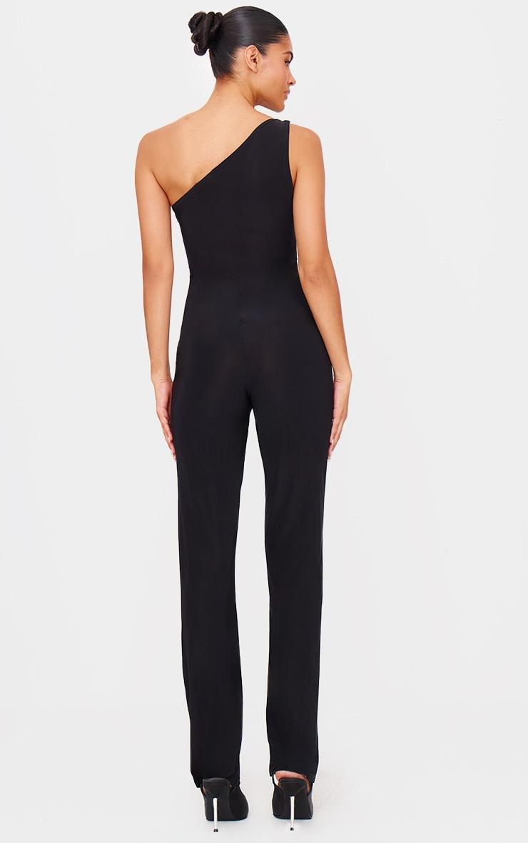 Black Double Layer Slinky Asymmetric Ruched Detail Jumpsuit Product Image