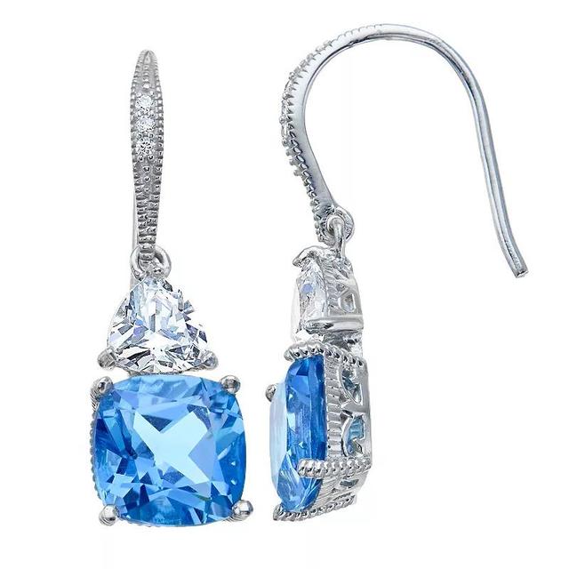 SIRI USA by TJM Sterling Silver Cubic Zirconia & Lab-Grown Blue Quartz Drop Earrings, Womens Product Image