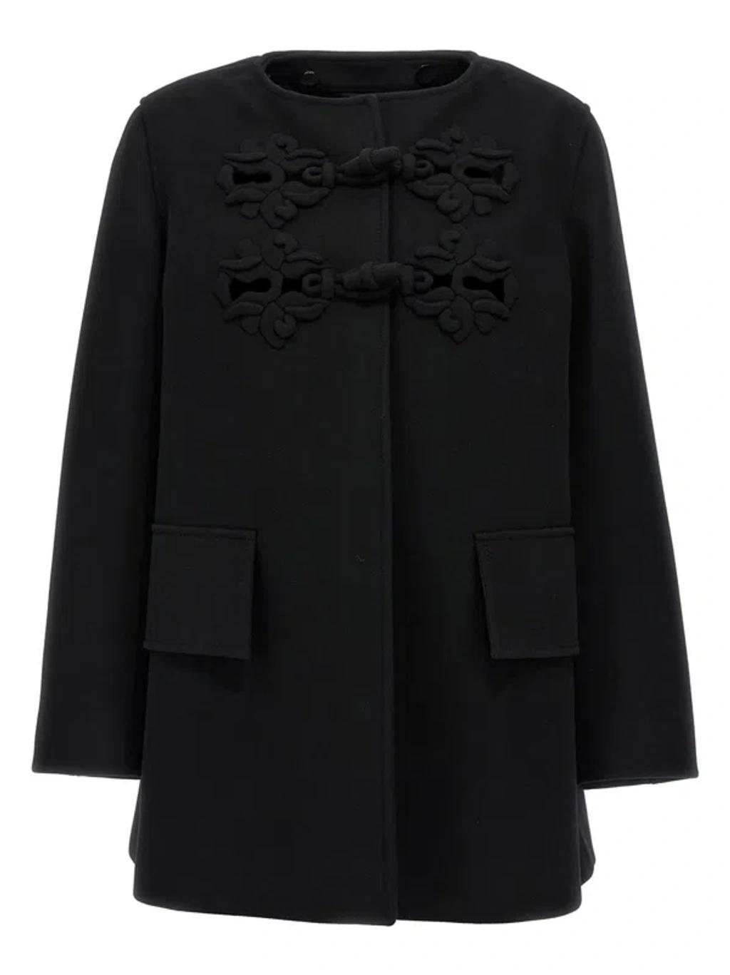 VALENTINO Garavani Embellished Compact Virgin Wool Coat In Black Product Image