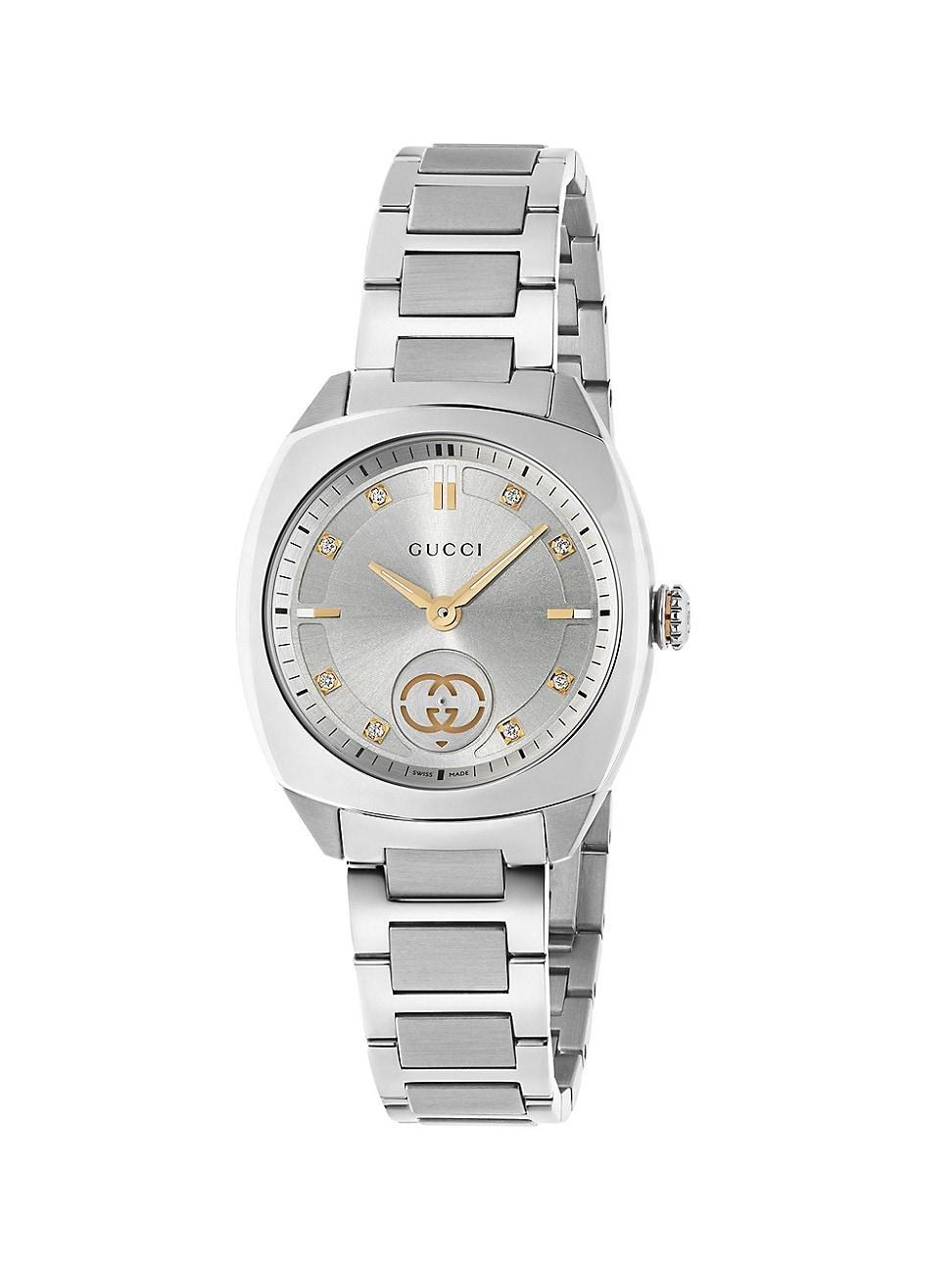 Gucci Womens Swiss Interlocking Diamond (1/20 ct. t.w.) Stainless Steel Bracelet Watch 29mm Product Image