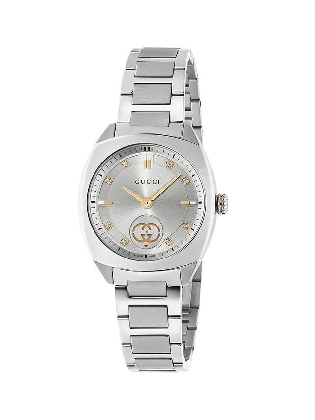 Gucci Womens Swiss Interlocking Diamond (1/20 ct. t.w.) Stainless Steel Bracelet Watch 29mm Product Image