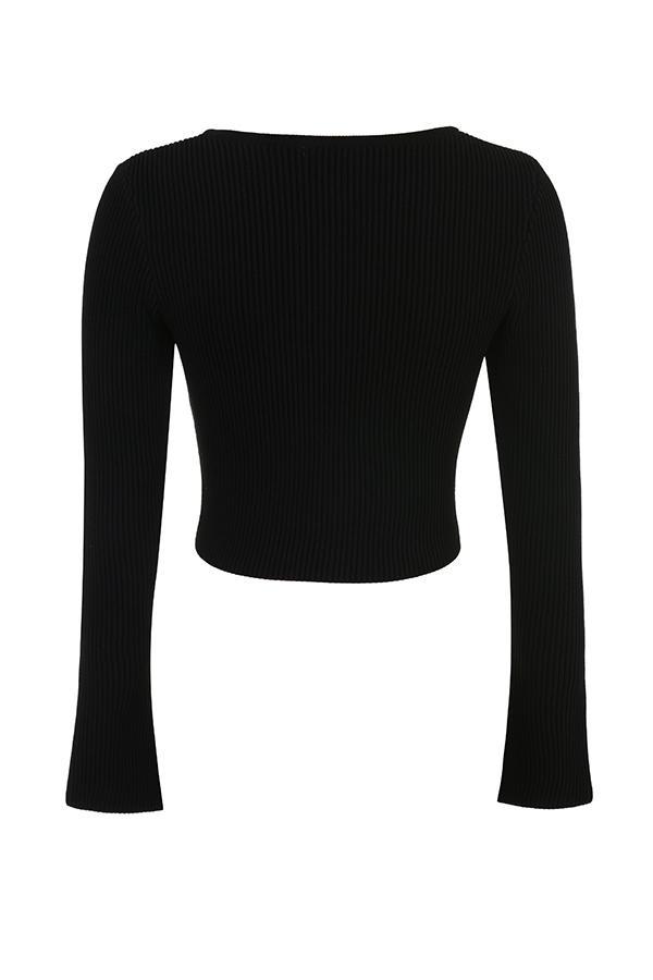 Sylvia Black Ribbed Knit Cardigan Product Image