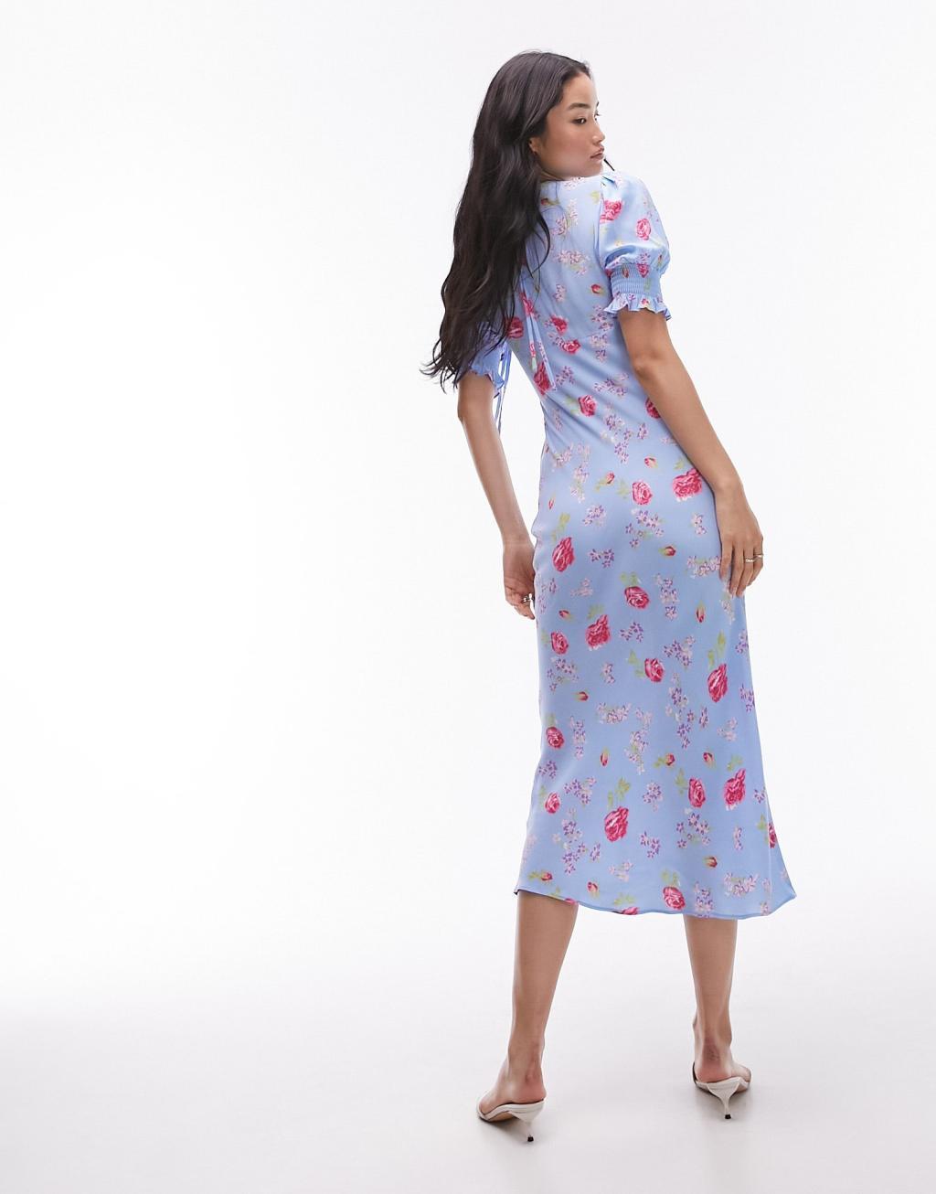 Topshop midi dress with tie detail in vintage floral print Product Image