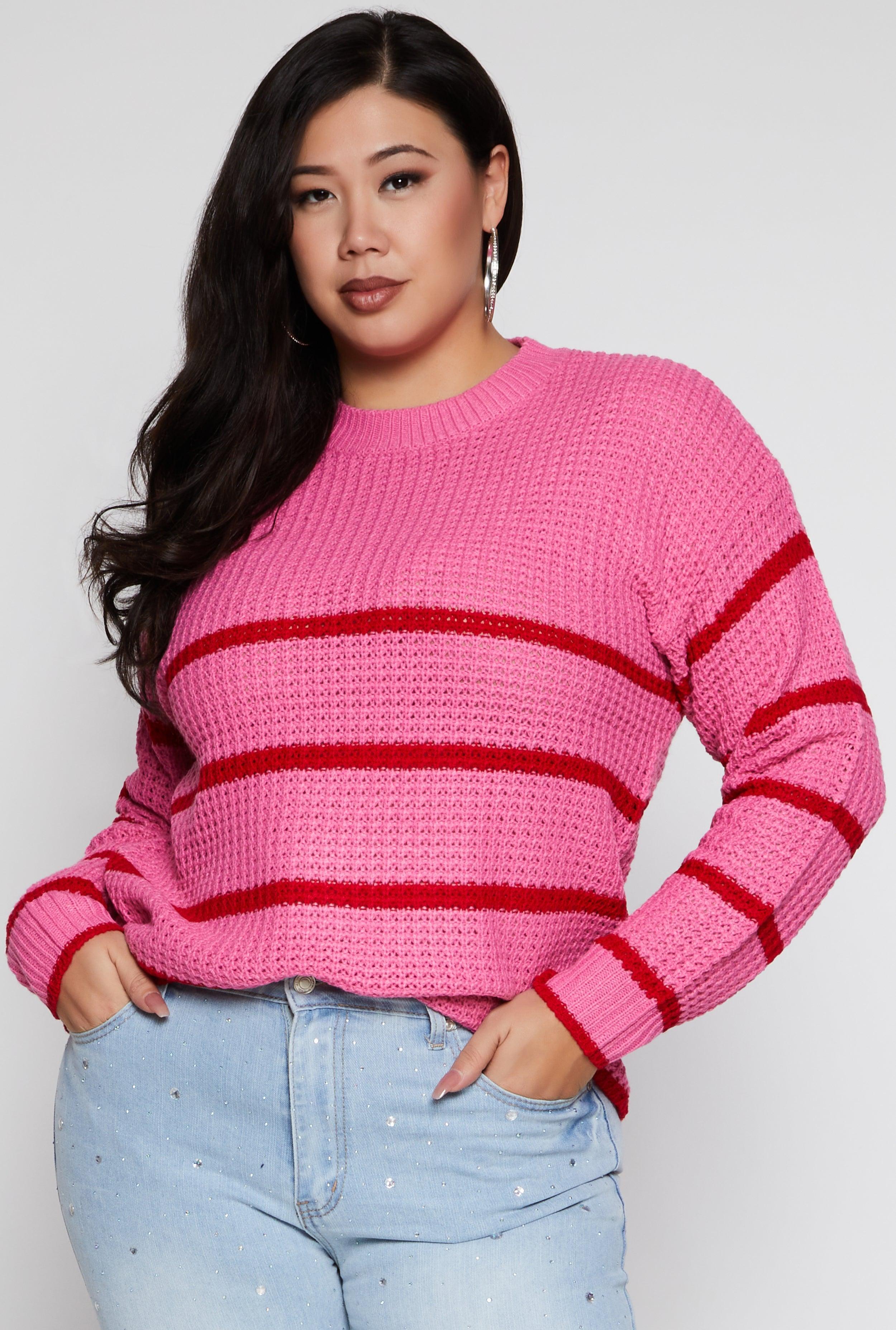 Womens Plus Size Striped Crew Neck Sweater Product Image