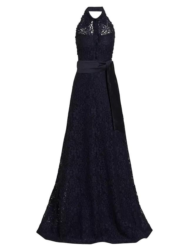 Floral Lace Collared A-Line Gown Product Image