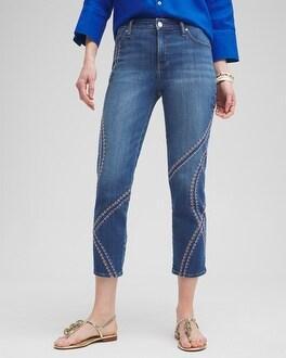 Women's Girlfriend Embroidered Cropped Jeans Product Image