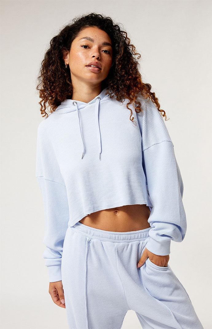 Roxy x Chloe Kim Waffle Knit Raw Edge Crop Hoodie Product Image