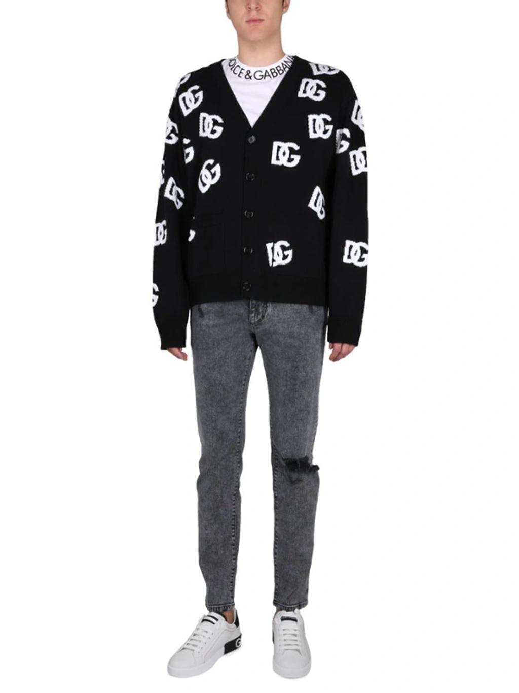 Intarsia-knit Logo Cardigan In Black Product Image