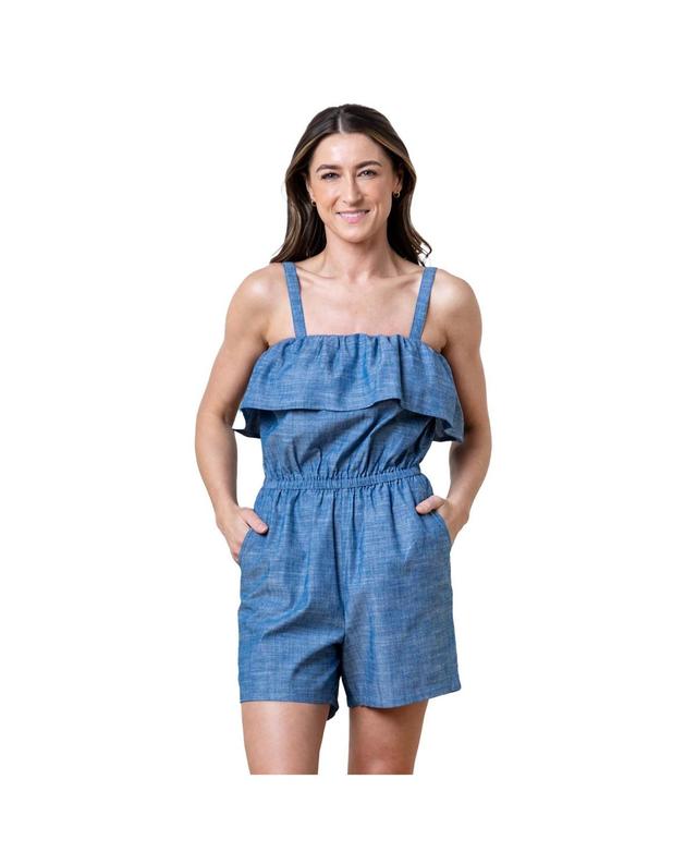 Hope & Henry Womens Organic Ruffle Top Chambray Romper Product Image