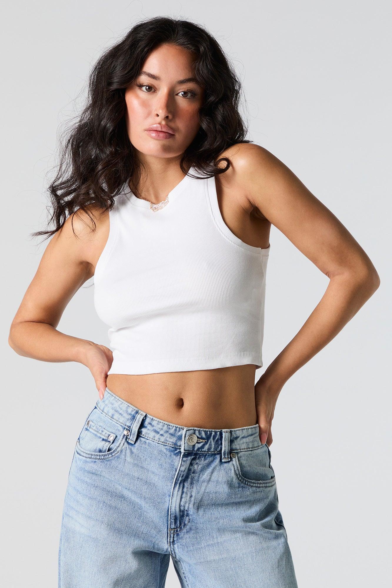 Ribbed High Neck Cropped Tank Female Product Image