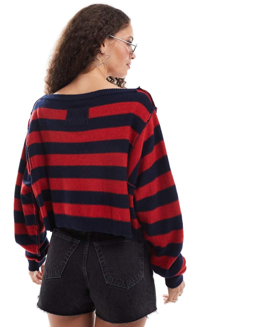 Free People slash neck striped sweater in multi Product Image