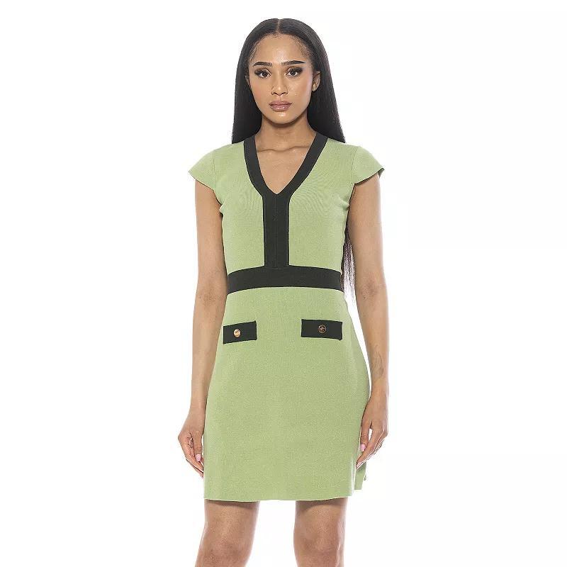 Womens ALEXIA ADMOR Rhea Knit V-Neck Contrast Trimmed Fit & Flare Mini Dress Product Image