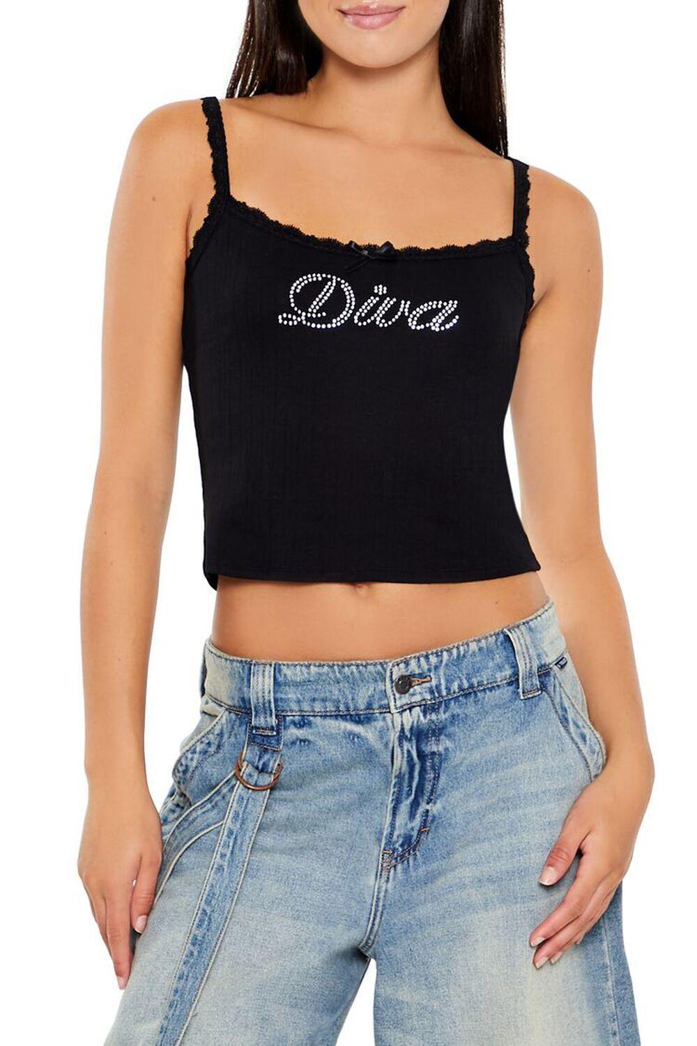 Rhinestone Diva Cropped Cami | Forever 21 Product Image