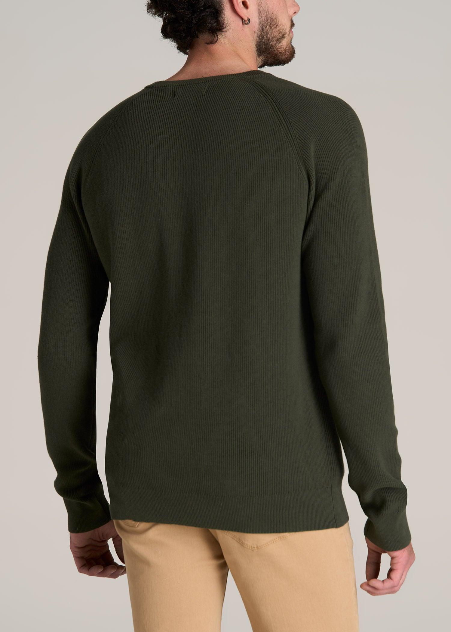 Textured Heavy Knit Sweater for Tall Men in Dark Olive Green Product Image