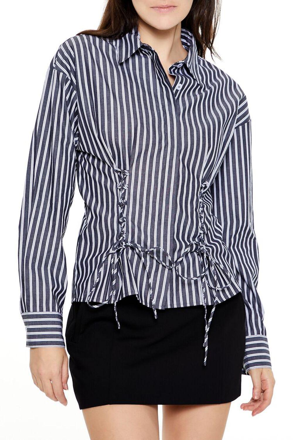 Striped Poplin Lace-Up Shirt | Forever 21 Product Image