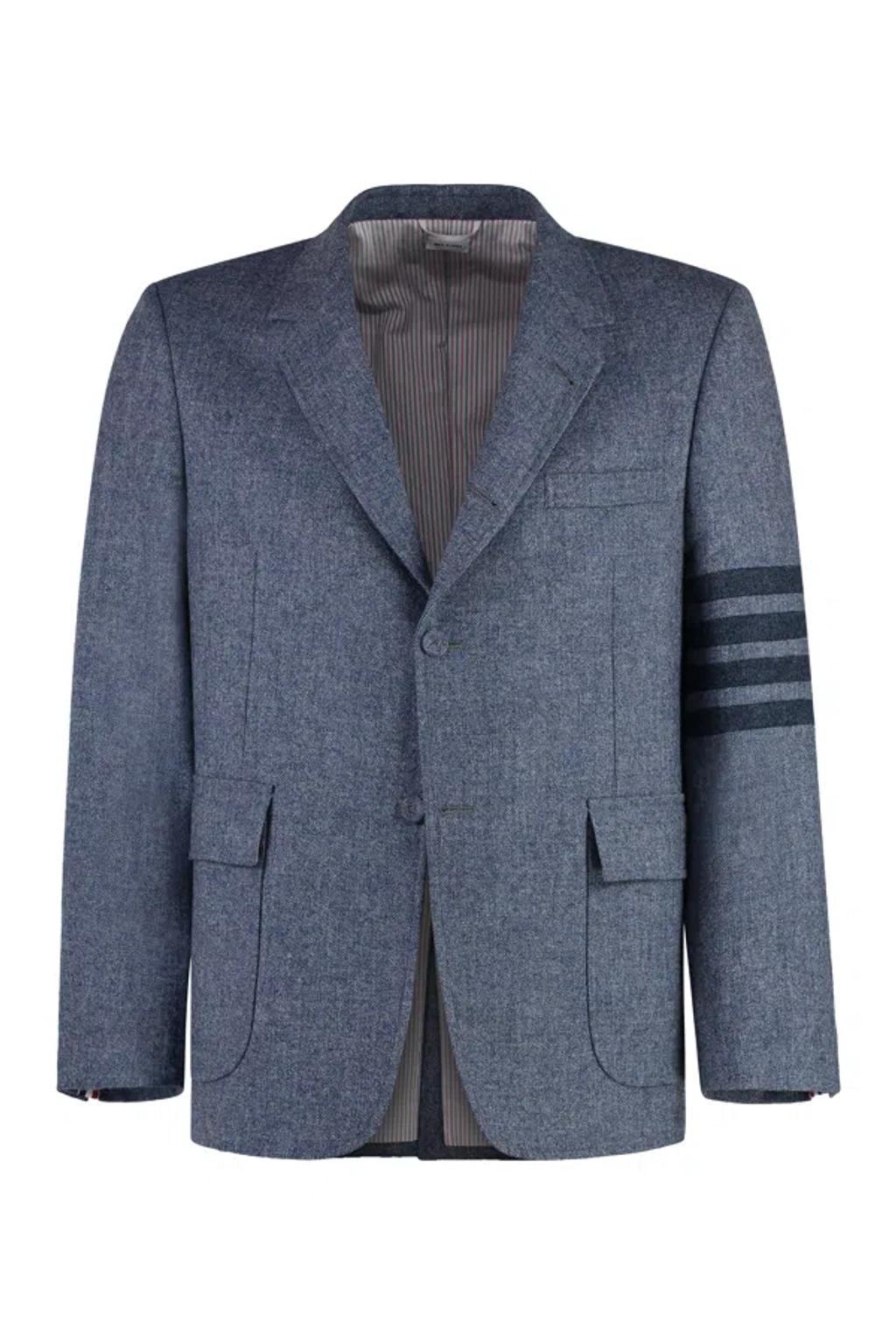 Men's Wool Single-breasted Blazer In Light Blue Product Image