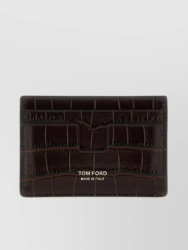 Crocodile Print Card Holder In Brown Product Image