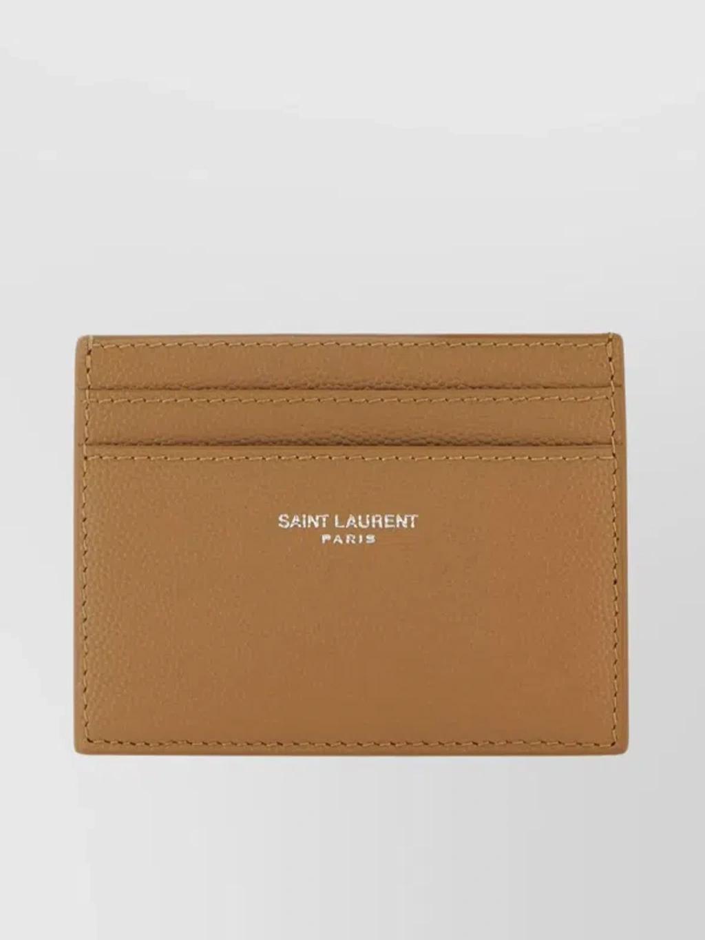 Compact Textured Leather Card Holder In Brown Product Image