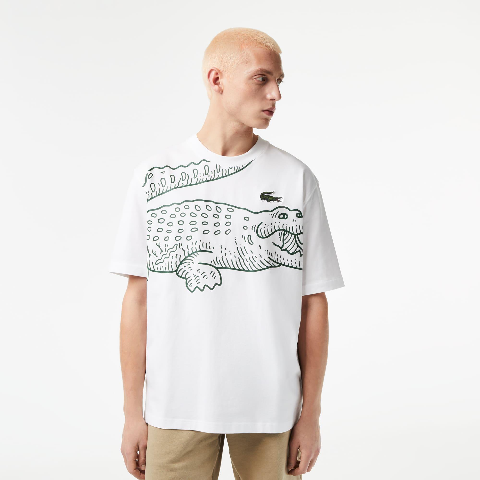 Men’s Lacoste Round Neck Loose Fit Crocodile Print T-shirt Product Image