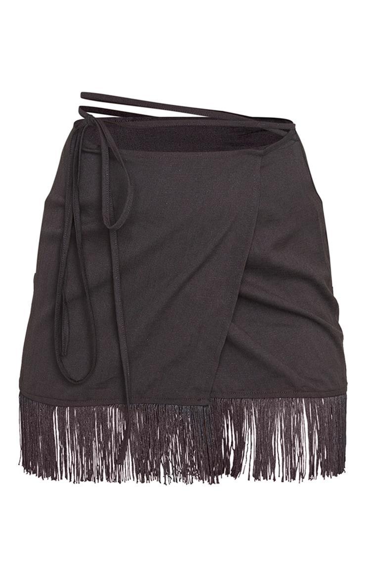 Black Tassel Hem Wrap Mini Skirt Product Image