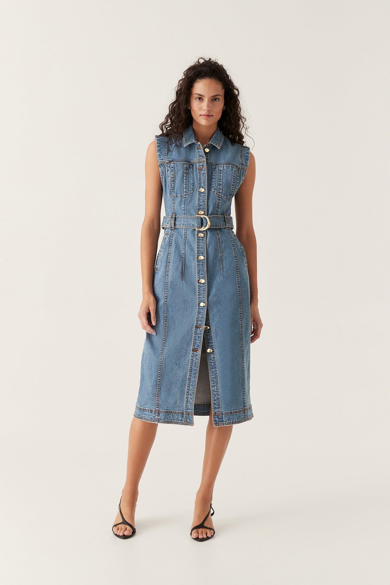 Darcie Denim Midi Dress Product Image