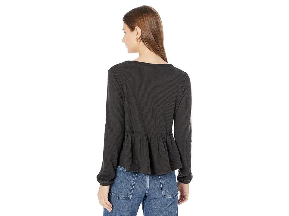 Lucky Brand Cloud Jersey Waffle Button Thru Top (Jet ) Women's Clothing Product Image