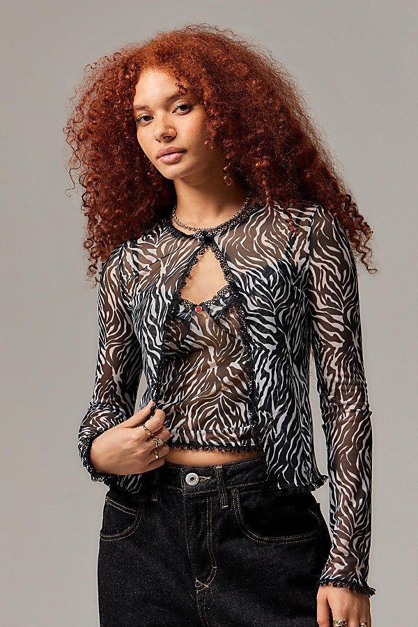 Urban Outfitters UO Zebra Print Mesh Cardigan Womens at Urban Outfitters Product Image