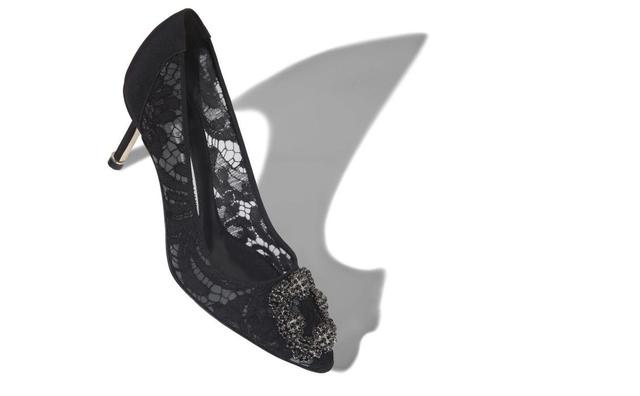 HANGISI LACE 70 Black Lace Jewel Buckle Pumps Product Image