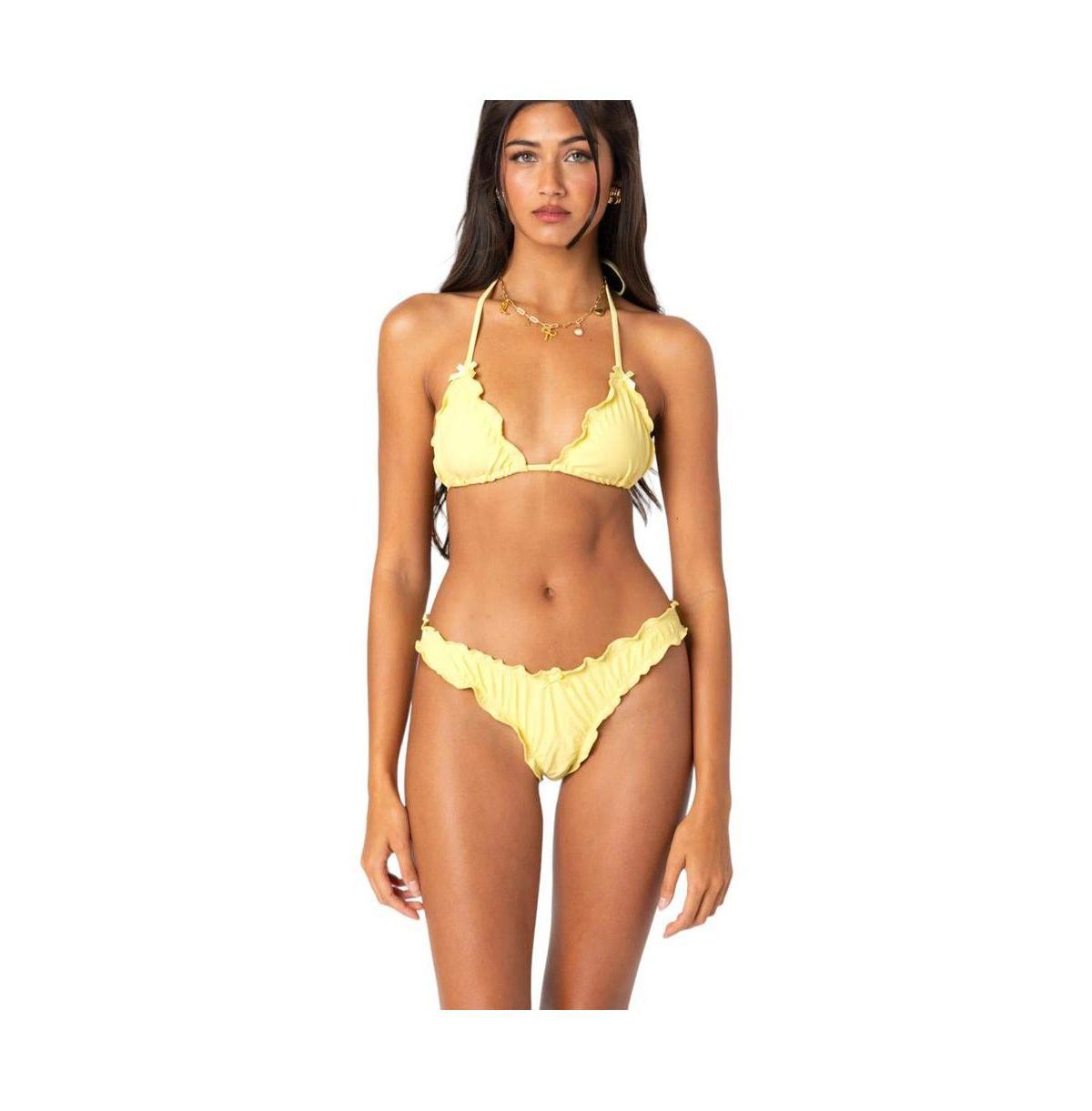 Edikted Womens Golden Ruffle Edge Triangle Bikini Top Product Image