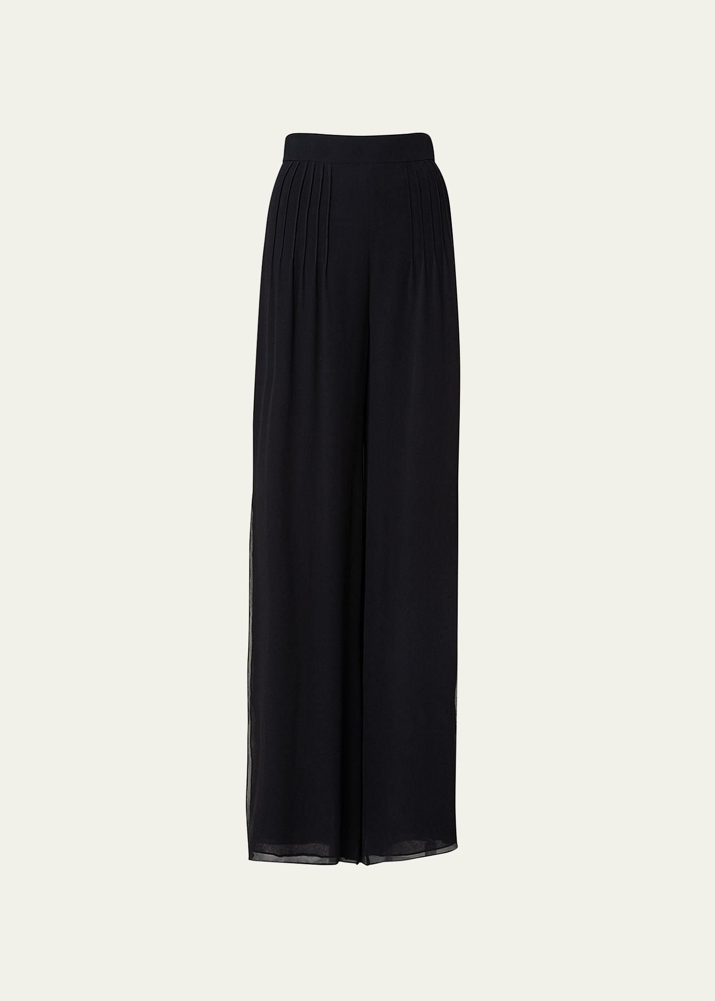 Womens Wide-Leg Stitched-Pleat Pants - Black - Size 14 Product Image