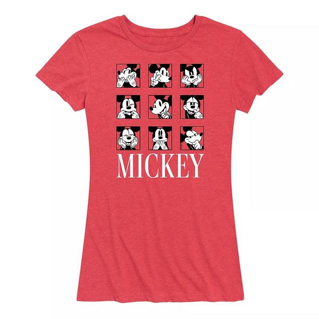 Disneys Mickey Mouse Womens Expression Boxes Graphic Tee Grey Red Product Image