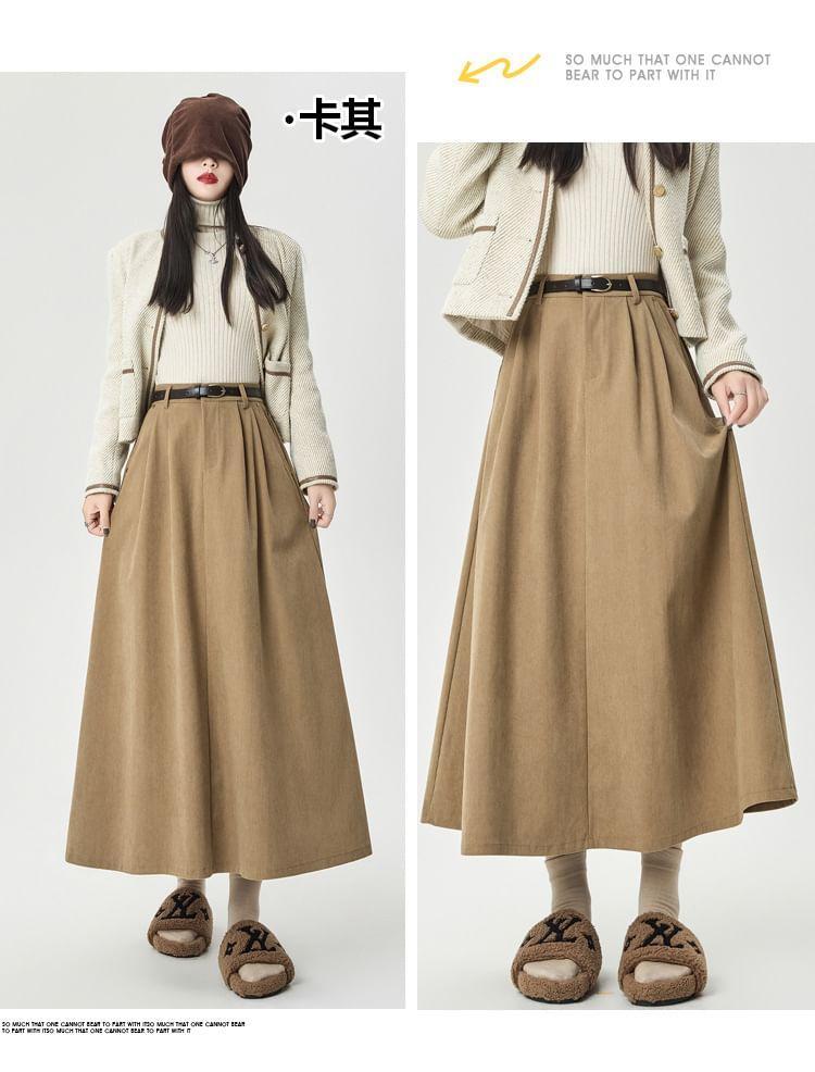 High Rise Plain Midi A-Line Skirt Product Image