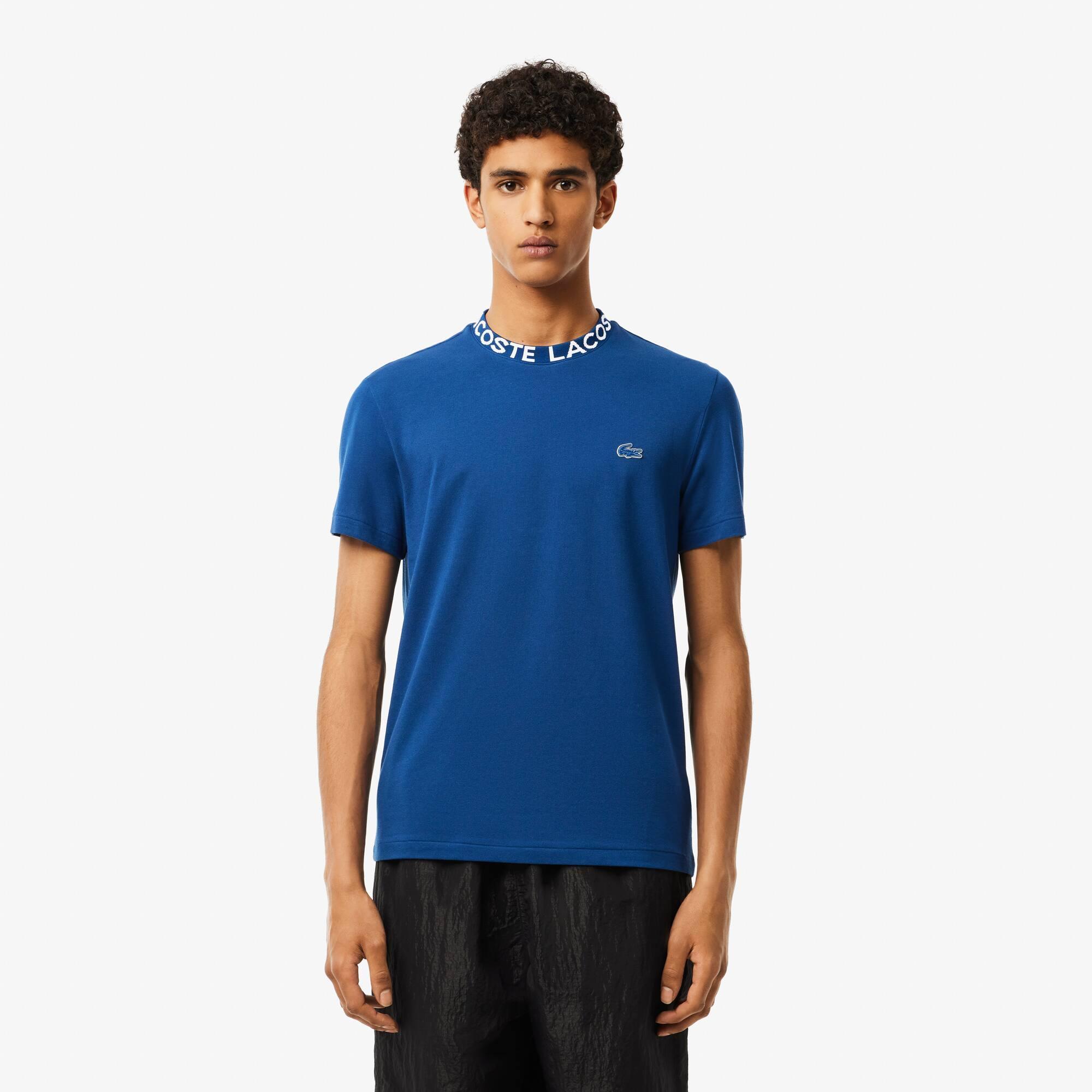 Lightweight Piqué Jacquard Neck T-shirt Product Image