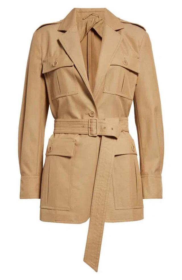 MAX MARA Pacos Belted Canvas Long Jacket In Beige Product Image