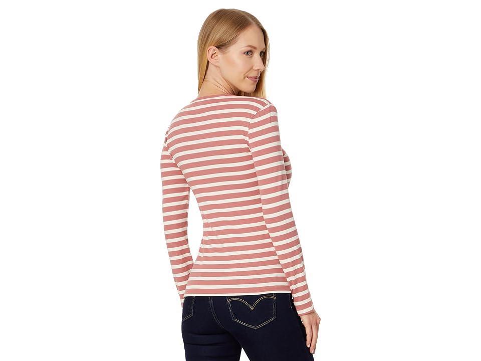 Lauren Ralph Lauren Striped Cotton Long-Sleeve Tee Mahogany/Mas Cream) Women's Clothing Product Image