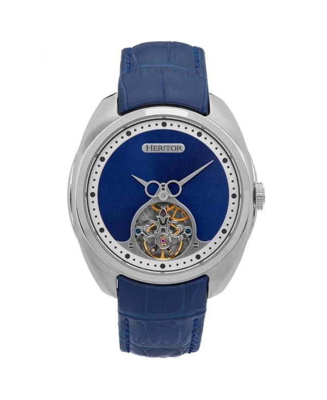 Heritor Automatic Men Roman Leather Watch - Silver/Navy, 46mm Product Image