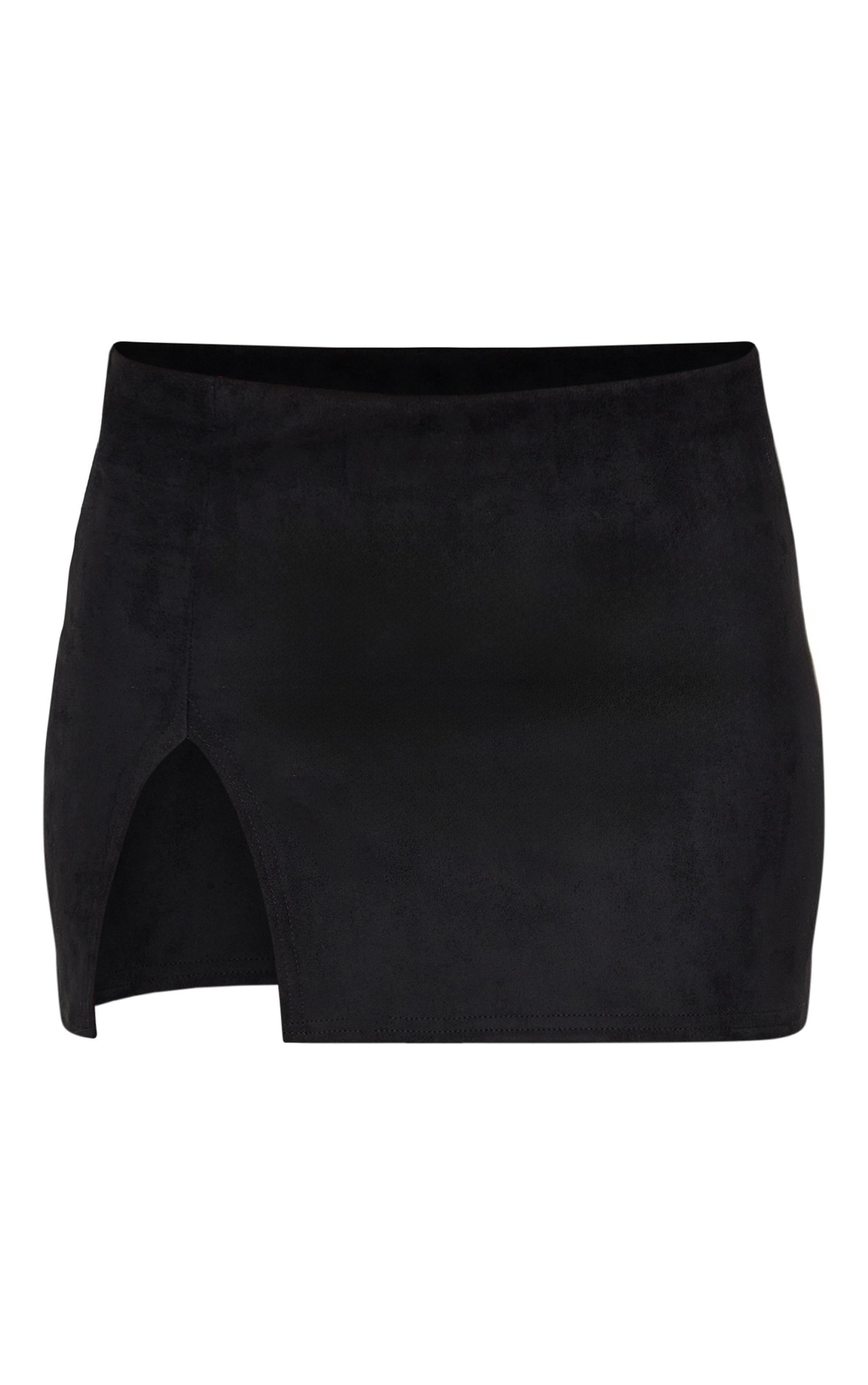 Black Suede Split Hem A Line Mini Skirt Product Image