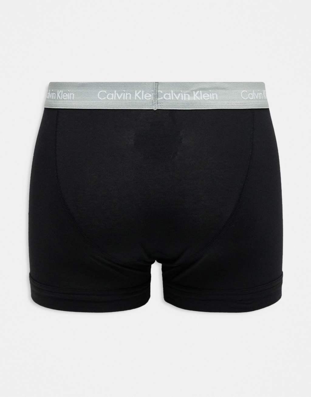 Calvin Klein cotton stretch wicking boxer briefs 3 pack in black with colored waistband Product Image