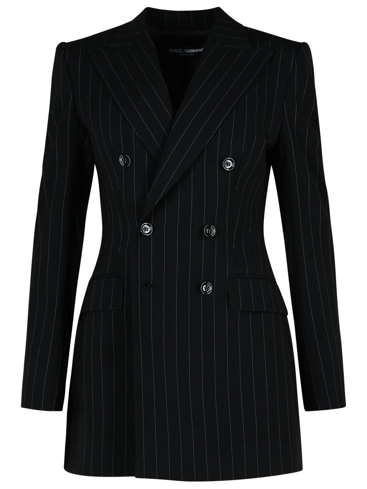 DOLCE & GABBANA Pinstripe Double-breasted Blazer In Black Product Image