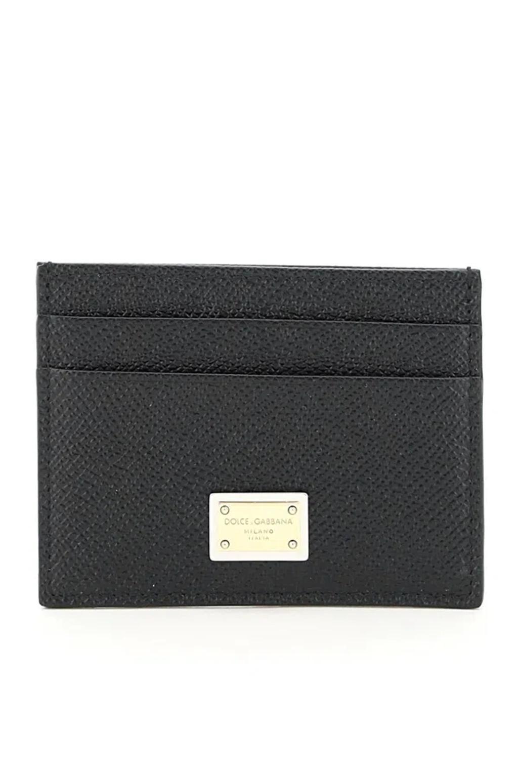 Leather Card Holder With Logo Plaque In 黑色的 Product Image